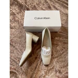 New Calvin Klein white patent leather square‎ toe heels 7.5